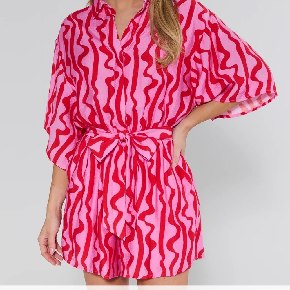 Avara Mitzi Pink Printed Belted Romper
